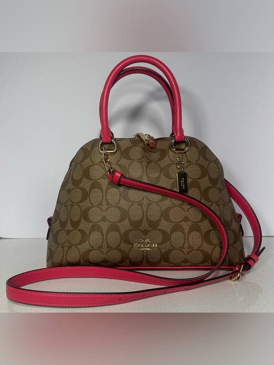 Coach Handbags - Coach 2020 Signature Katy Satchel Crossbody Handbag In Khaki Fuchsia. Like New!